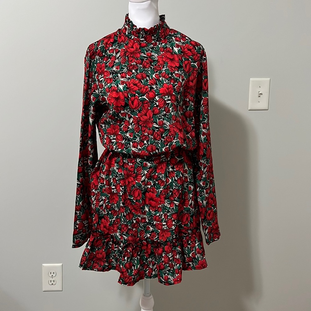 Red and green floral dress